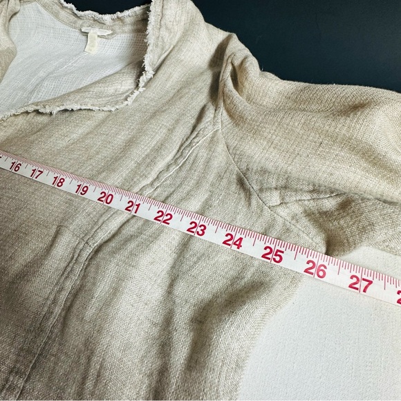 Eileen Fisher Frayed Edge 100% Organic Linen Jacket Stand Collar Natural Tan - Picture 7 of 11
